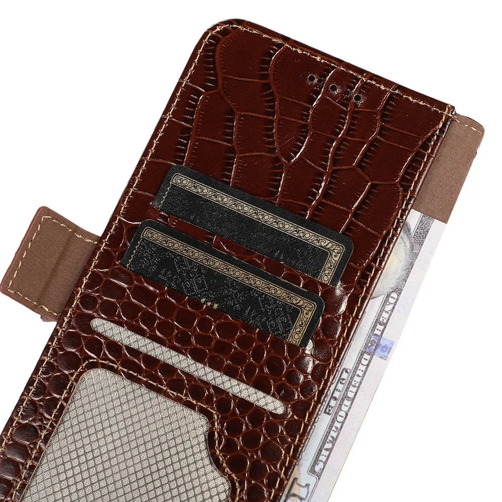 For iPhone 16 Case Genuine Cow Leather RFID Blocking Wallet Flip Phone Cover - Brown - 6