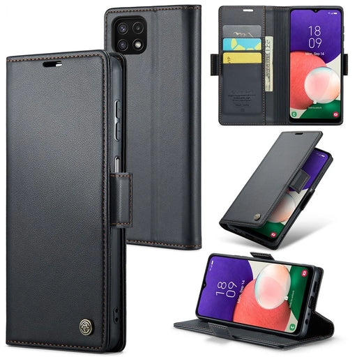 CASEME 023 Series For Samsung Galaxy A22 5G (EU Version) / F42 5G Wallet Case RFID Blocking Phone Cover - Black - 1