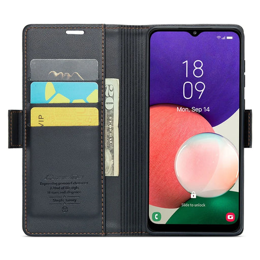 CASEME 023 Series For Samsung Galaxy A22 5G (EU Version) / F42 5G Wallet Case RFID Blocking Phone Cover - Black - 2