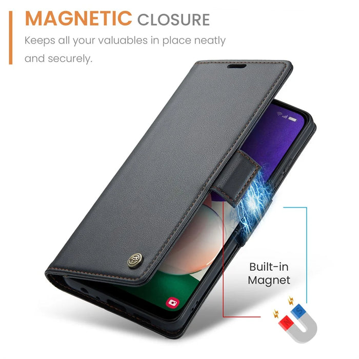 CASEME 023 Series For Samsung Galaxy A22 5G (EU Version) / F42 5G Wallet Case RFID Blocking Phone Cover - Black - 6