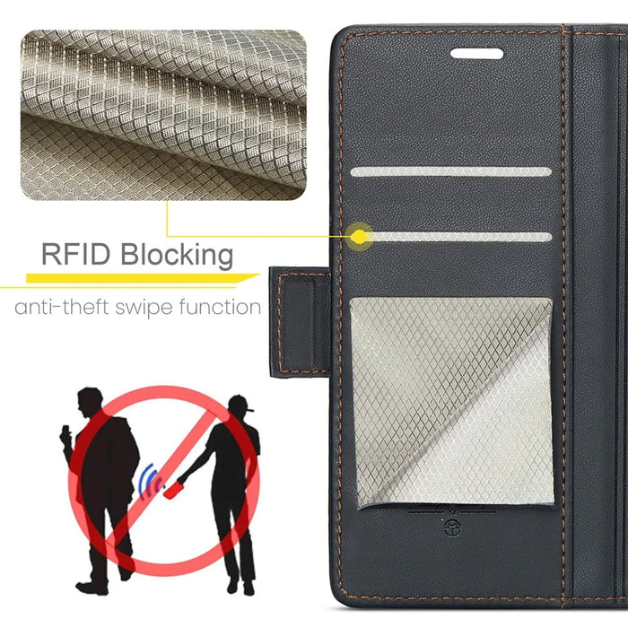 CASEME 023 Series For Samsung Galaxy A22 5G (EU Version) / F42 5G Wallet Case RFID Blocking Phone Cover - Black - 7