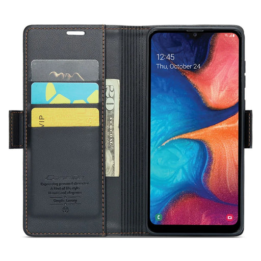 CASEME 023 Series For Samsung Galaxy A20 / A30 / M10s Glossy Case RFID Blocking Leather Phone Cover - Black - 2