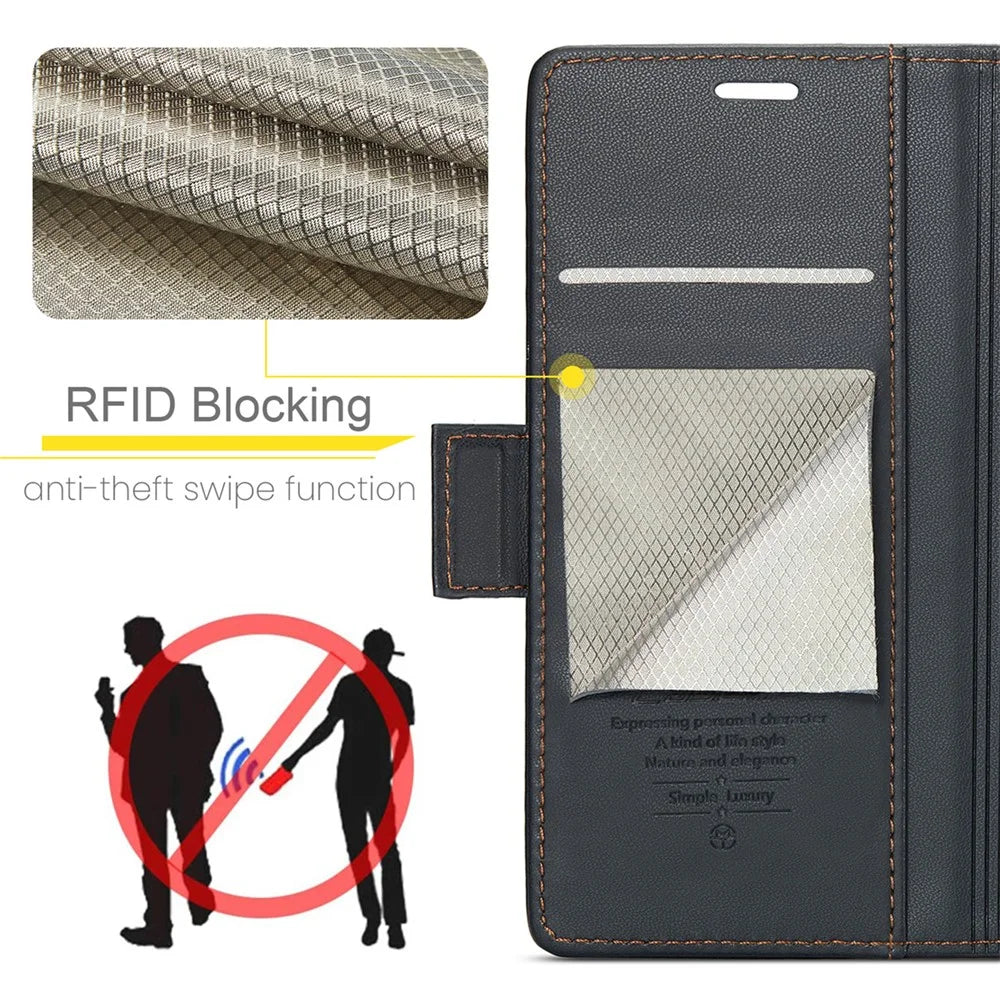 CASEME 023 Series For Samsung Galaxy A20 / A30 / M10s Glossy Case RFID Blocking Leather Phone Cover - Black - 7