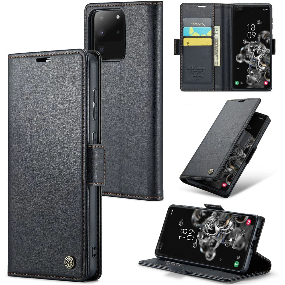 CASEME 023 Series For Samsung Galaxy S20 Ultra Case Wallet RFID Blocking Leather Phone Cover - Black - 1