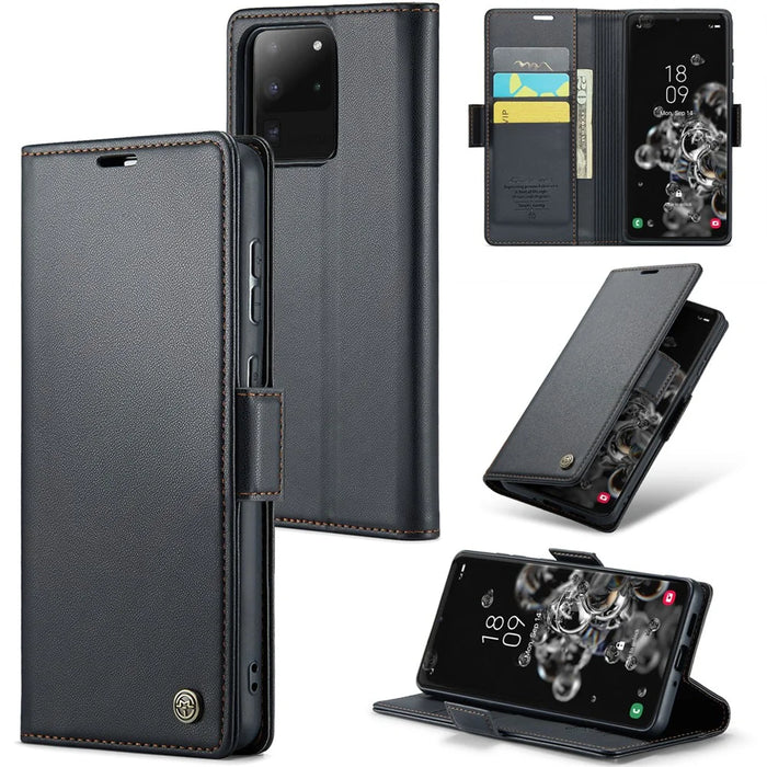 CASEME 023 Series For Samsung Galaxy S20 Ultra Case Wallet RFID Blocking Leather Phone Cover - Black - 1