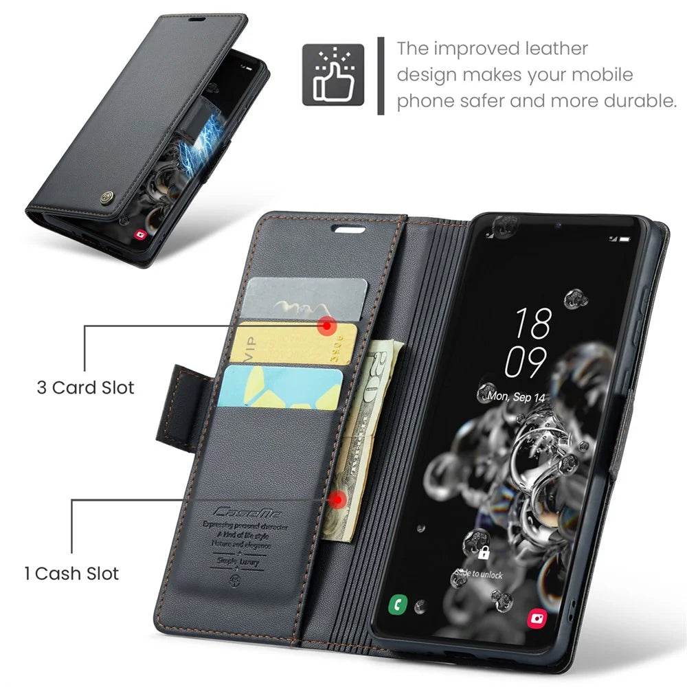 CASEME 023 Series For Samsung Galaxy S20 Ultra Case Wallet RFID Blocking Leather Phone Cover - Black - 5