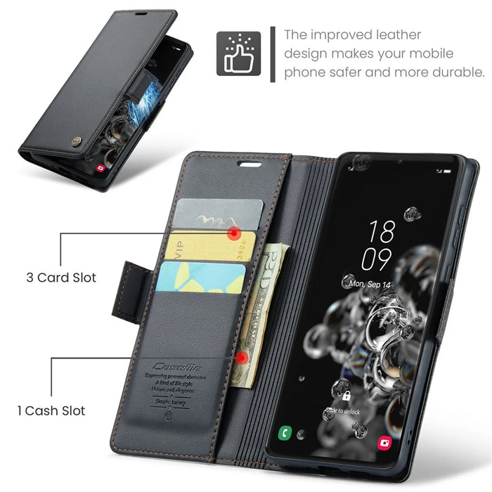 CASEME 023 Series For Samsung Galaxy S20 Ultra Case Wallet RFID Blocking Leather Phone Cover - Black - 5