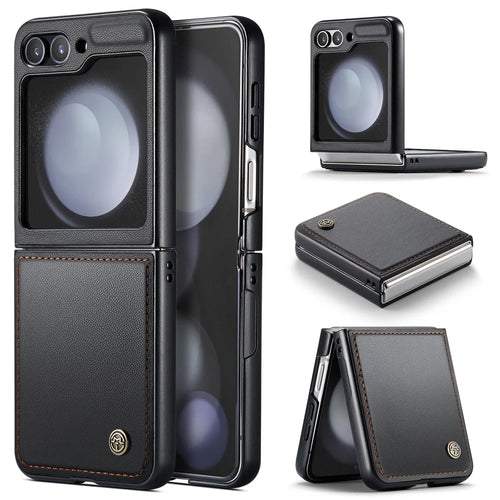 CASEME 023 Series For Samsung Galaxy Z Flip5 5G Case Litchi Texture Leather+PC Phone Cover - Black - 1