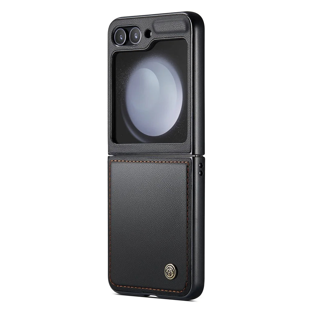 CASEME 023 Series For Samsung Galaxy Z Flip5 5G Case Litchi Texture Leather+PC Phone Cover - Black - 2