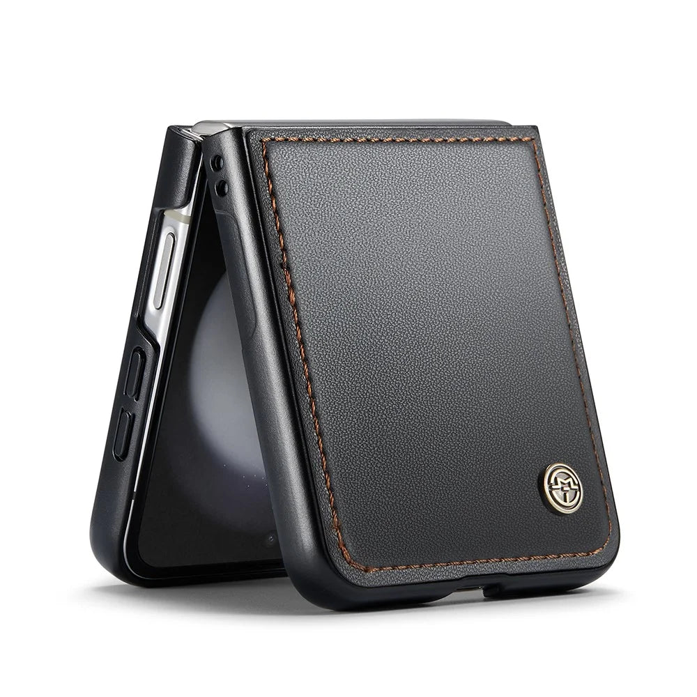 CASEME 023 Series For Samsung Galaxy Z Flip5 5G Case Litchi Texture Leather+PC Phone Cover - Black - 3