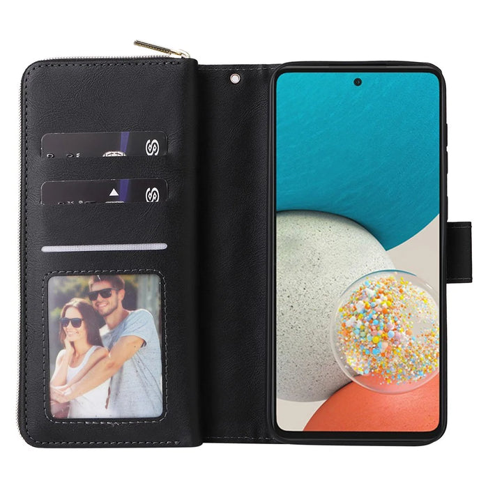For Samsung Galaxy A53 5G Case Card Slots Zipper Wallet Leather Phone Cover - Black - 2
