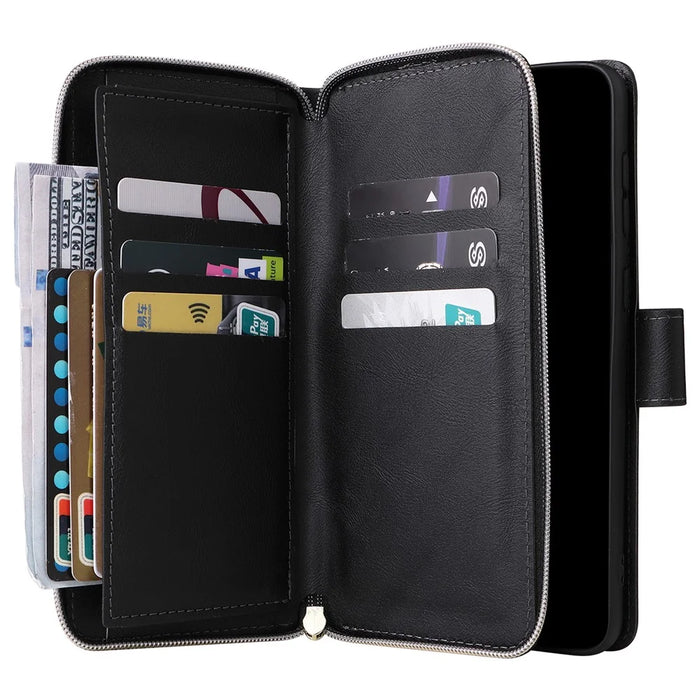 For Samsung Galaxy A53 5G Case Card Slots Zipper Wallet Leather Phone Cover - Black - 3