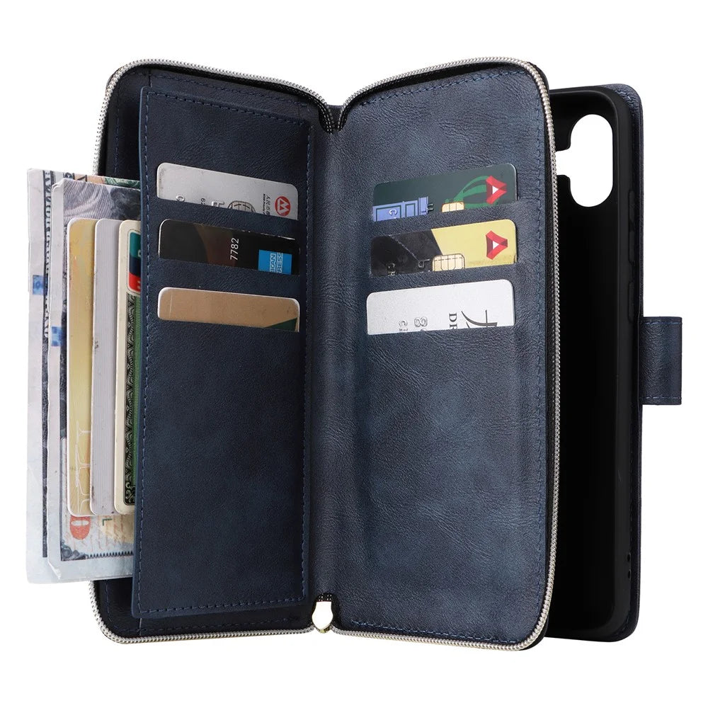 For Samsung Galaxy A04e 4G / F04 4G / M04 4G Case Zipper Leather Phone Cover 9 Card Slots - Blue - 2