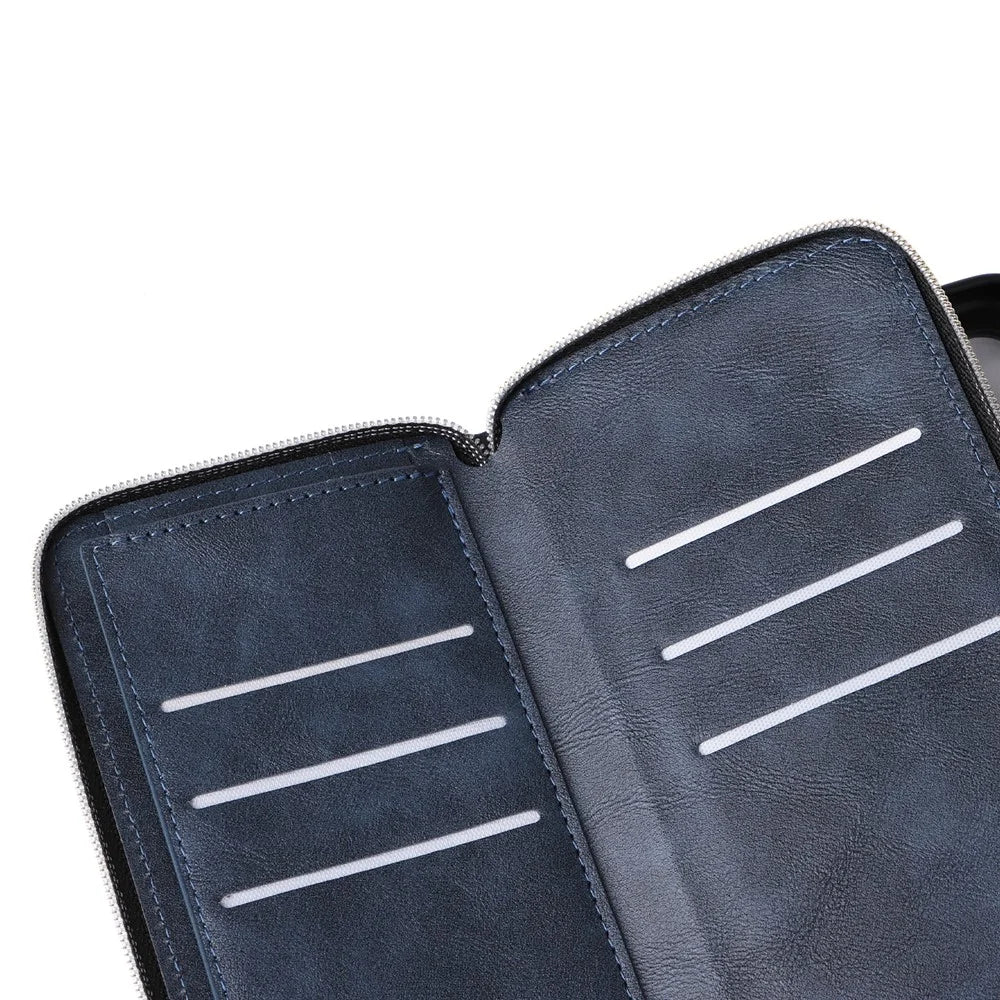 For Samsung Galaxy A04e 4G / F04 4G / M04 4G Case Zipper Leather Phone Cover 9 Card Slots - Blue - 6