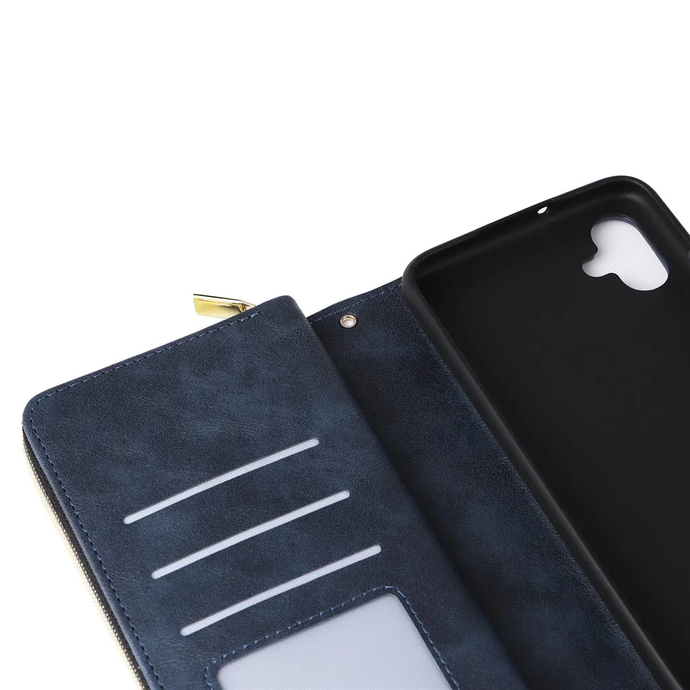For Samsung Galaxy A04e 4G / F04 4G / M04 4G Case Zipper Leather Phone Cover 9 Card Slots - Blue - 7
