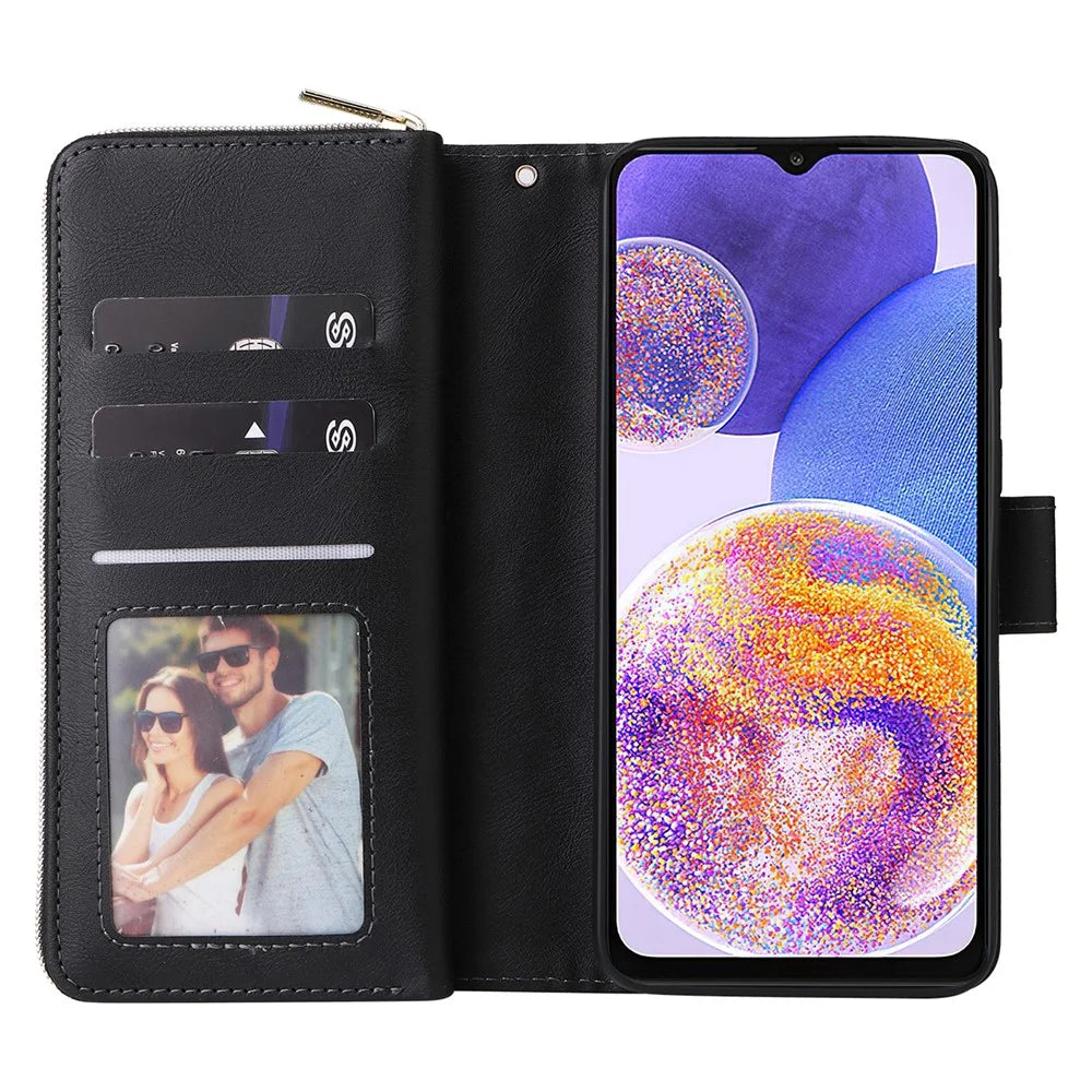 For Samsung Galaxy A23 4G / M23 5G / A23 5G (Global Version) Case Card Slots Leather Phone Cover - Black - 2