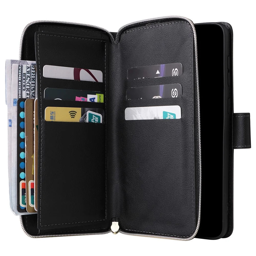 For Samsung Galaxy A23 4G / M23 5G / A23 5G (Global Version) Case Card Slots Leather Phone Cover - Black - 3
