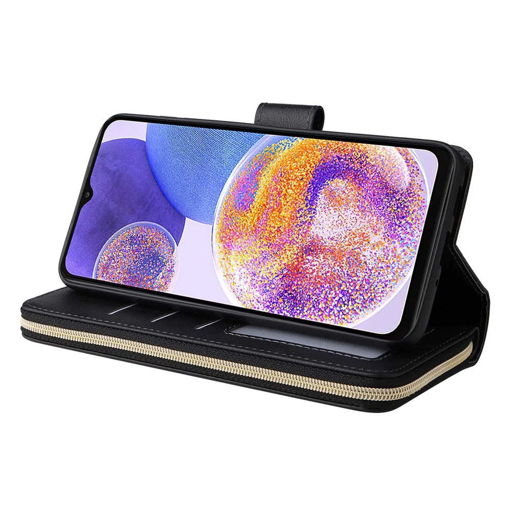 For Samsung Galaxy A23 4G / M23 5G / A23 5G (Global Version) Case Card Slots Leather Phone Cover - Black - 4