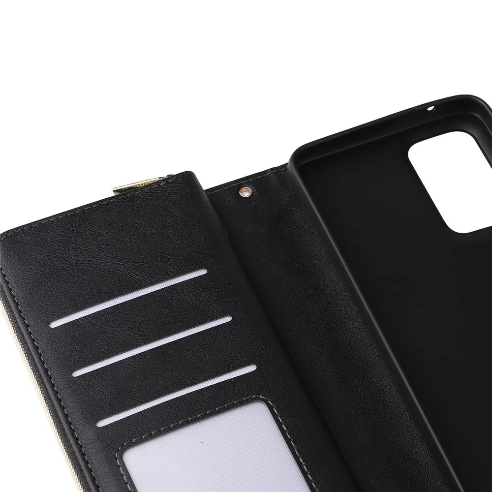 For Samsung Galaxy A23 4G / M23 5G / A23 5G (Global Version) Case Card Slots Leather Phone Cover - Black - 7
