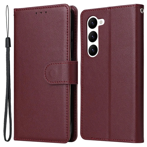 For Samsung Galaxy S23 Wallet Case 3 Card Slots Slim-Fit PU Leather Stand Phone Cover - Wine Red - 1