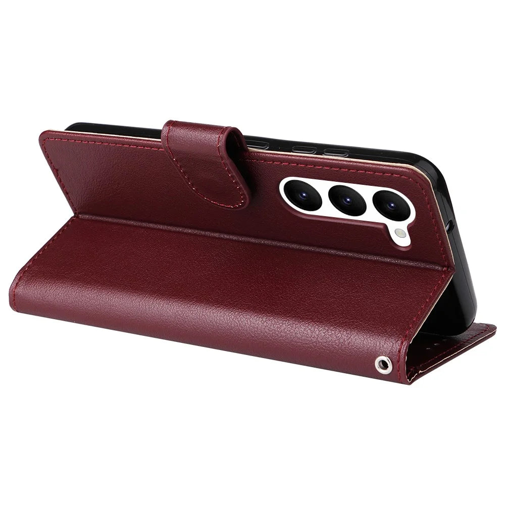 For Samsung Galaxy S23 Wallet Case 3 Card Slots Slim-Fit PU Leather Stand Phone Cover - Wine Red - 3