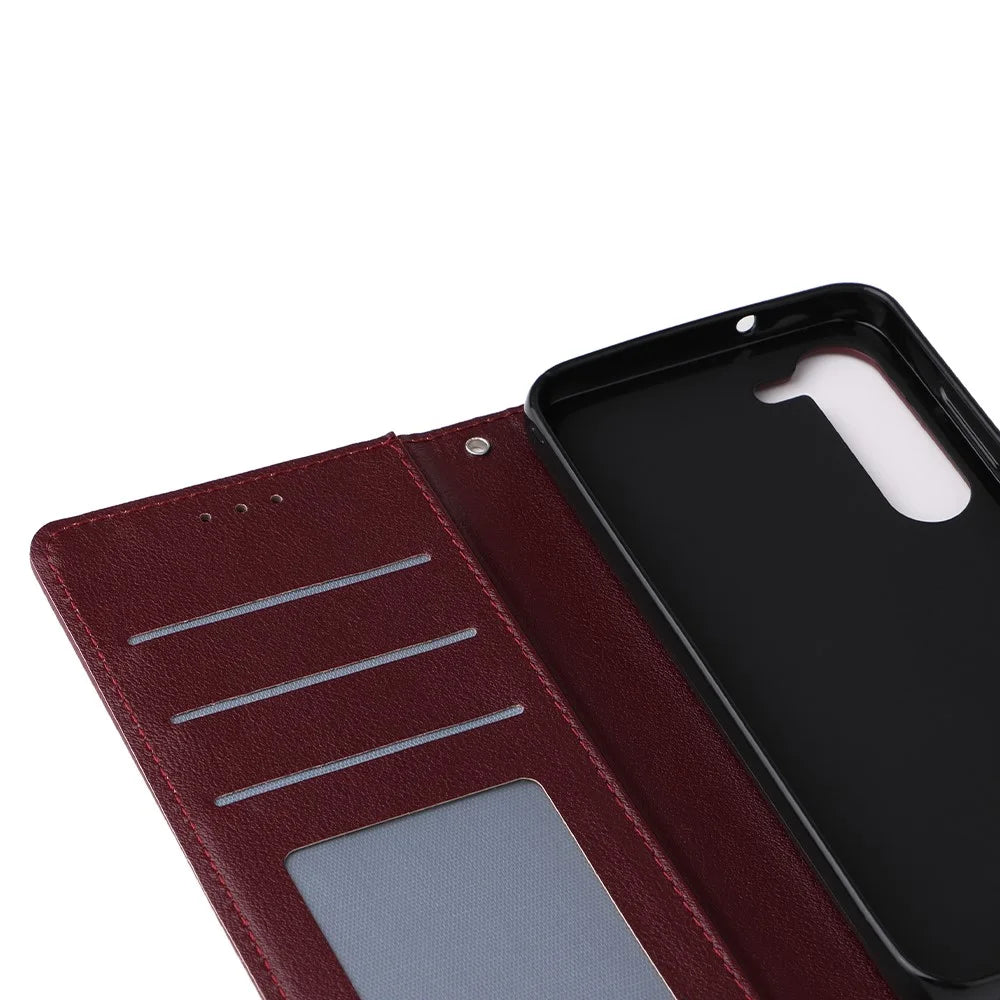For Samsung Galaxy S23 Wallet Case 3 Card Slots Slim-Fit PU Leather Stand Phone Cover - Wine Red - 5