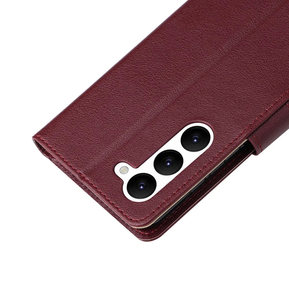 For Samsung Galaxy S23 Wallet Case 3 Card Slots Slim-Fit PU Leather Stand Phone Cover - Wine Red - 6