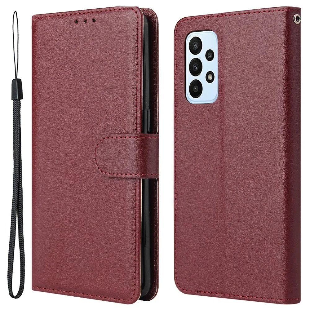 For Samsung Galaxy A23 4G / A23 5G (Global Version) / F23 5G / M23 5G / M13 4G Phone Case PU Leather Cover - Wine Red - 1