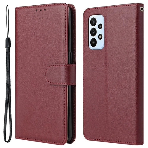 For Samsung Galaxy A23 4G / A23 5G (Global Version) / F23 5G / M23 5G / M13 4G Phone Case PU Leather Cover - Wine Red - 1