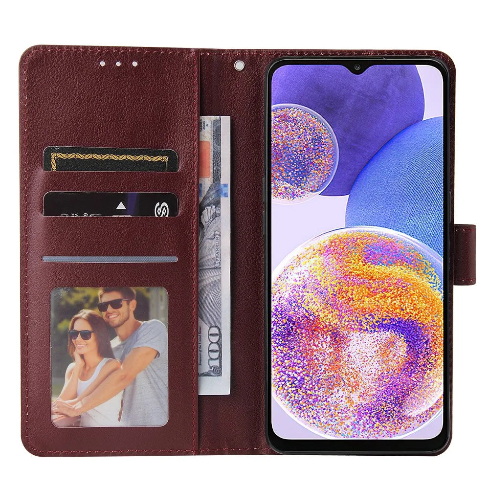 For Samsung Galaxy A23 4G / A23 5G (Global Version) / F23 5G / M23 5G / M13 4G Phone Case PU Leather Cover - Wine Red - 2