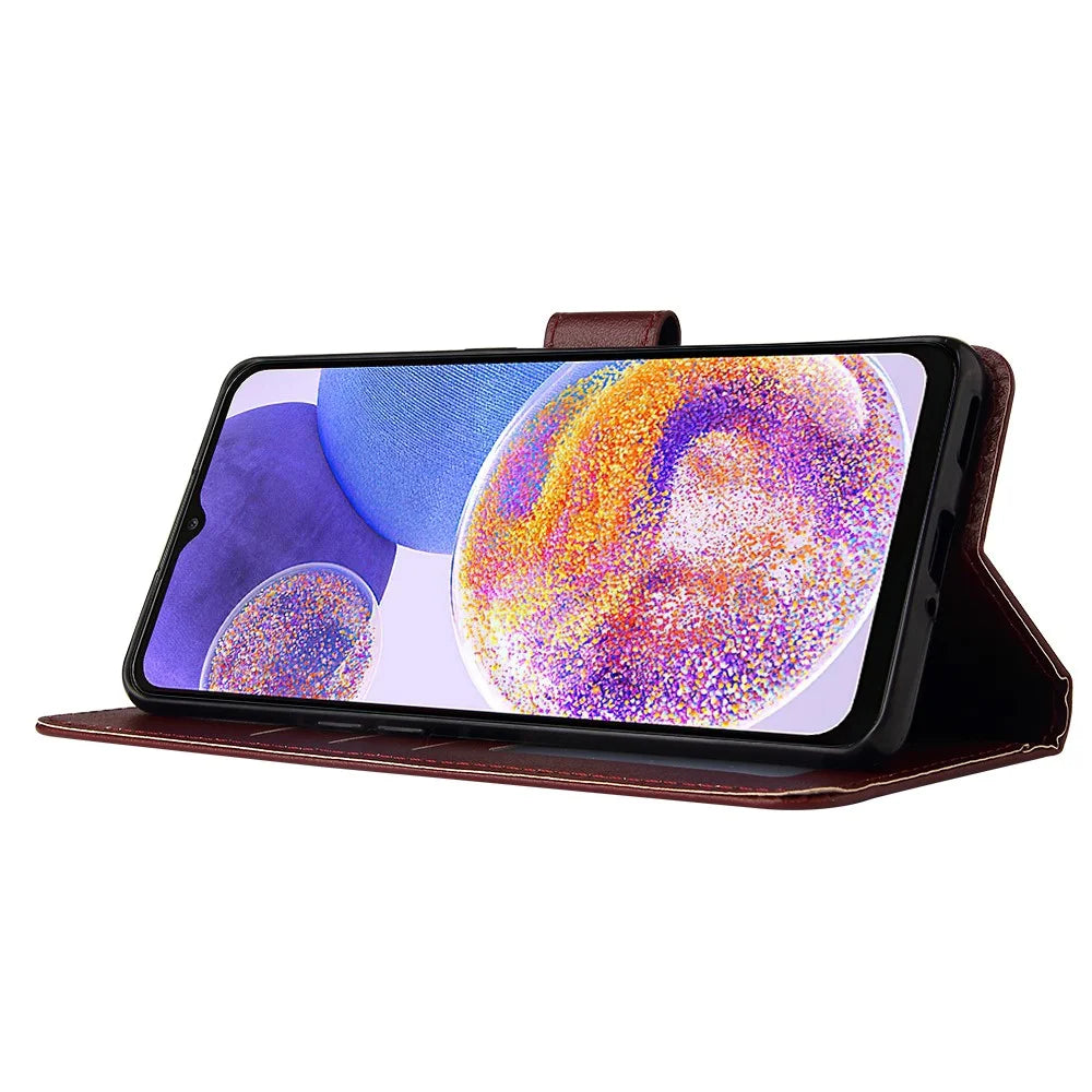 For Samsung Galaxy A23 4G / A23 5G (Global Version) / F23 5G / M23 5G / M13 4G Phone Case PU Leather Cover - Wine Red - 3