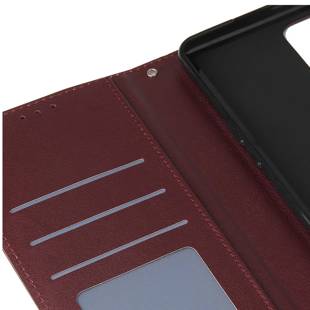For Samsung Galaxy A23 4G / A23 5G (Global Version) / F23 5G / M23 5G / M13 4G Phone Case PU Leather Cover - Wine Red - 6