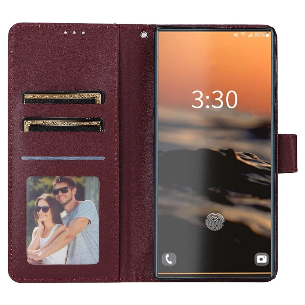 For Samsung Galaxy S23 Ultra Case Drop-Proof Leather Wallet Phone Cover - Wine Red - 2