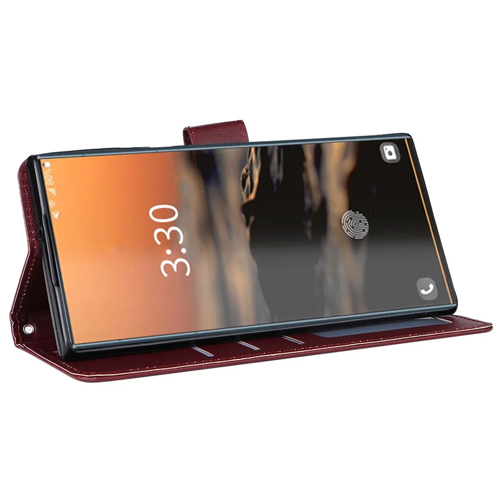 For Samsung Galaxy S23 Ultra Case Drop-Proof Leather Wallet Phone Cover - Wine Red - 4