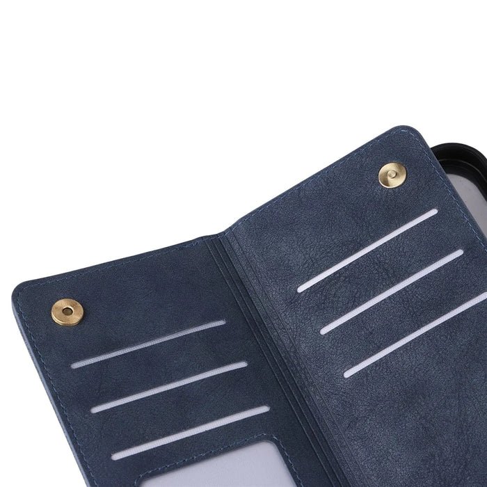 For iPhone 16 Plus Shockproof Case Rivet Decor PU Leather Zipper Wallet Phone Cover - Blue - 6