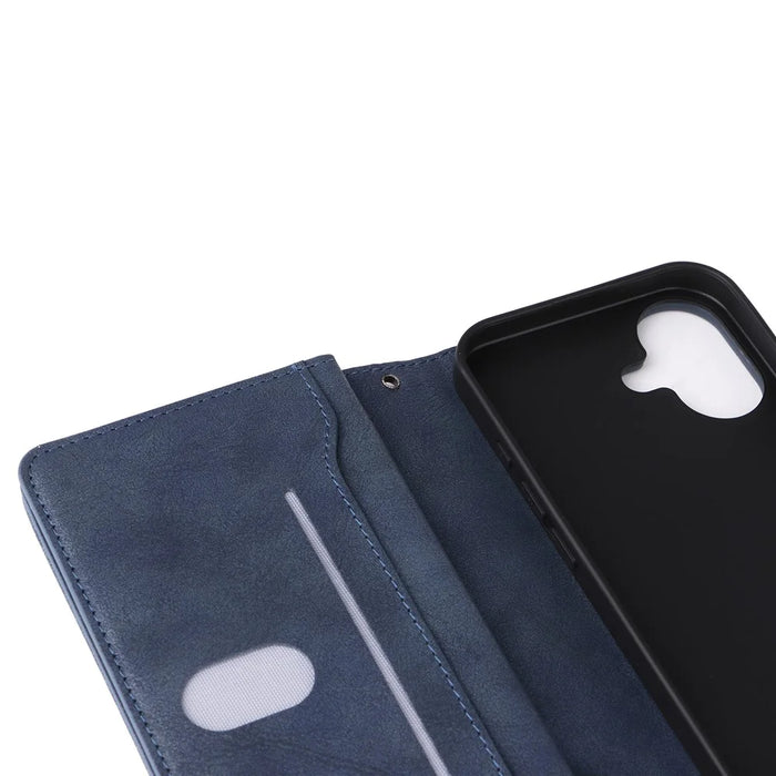 For iPhone 16 Plus Shockproof Case Rivet Decor PU Leather Zipper Wallet Phone Cover - Blue - 7
