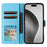 For iPhone 16 Pro Max Case Lacquered Marble Pattern Card Slots Wallet Leather Phone Cover - Blue - 2