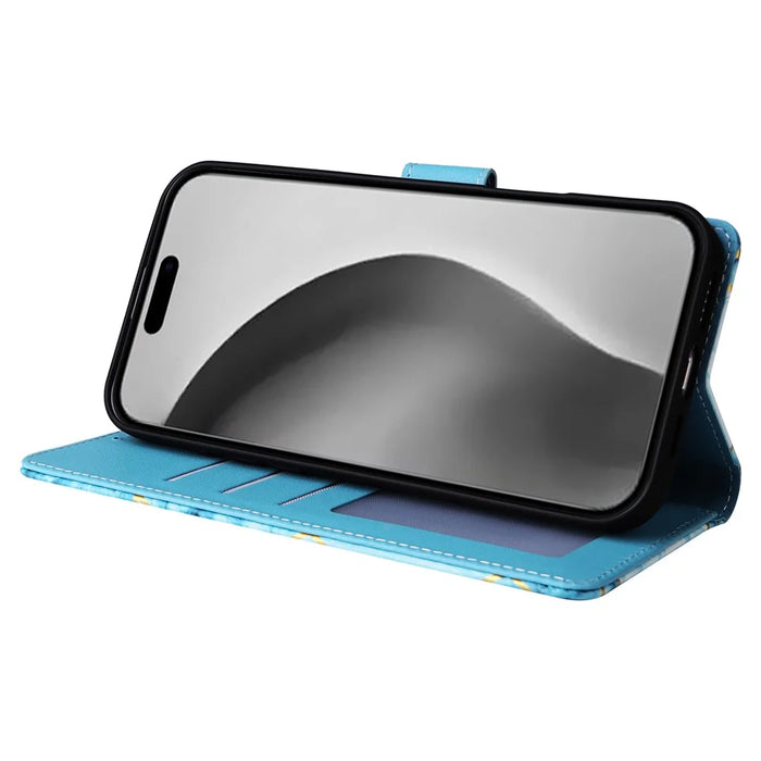 For iPhone 16 Pro Max Case Lacquered Marble Pattern Card Slots Wallet Leather Phone Cover - Blue - 3