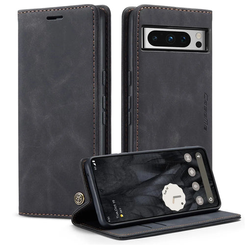 CASEME 013 Series For Google Pixel 8 Pro Case PU Leather Wallet Folio Flip Phone Cover - Black - 1