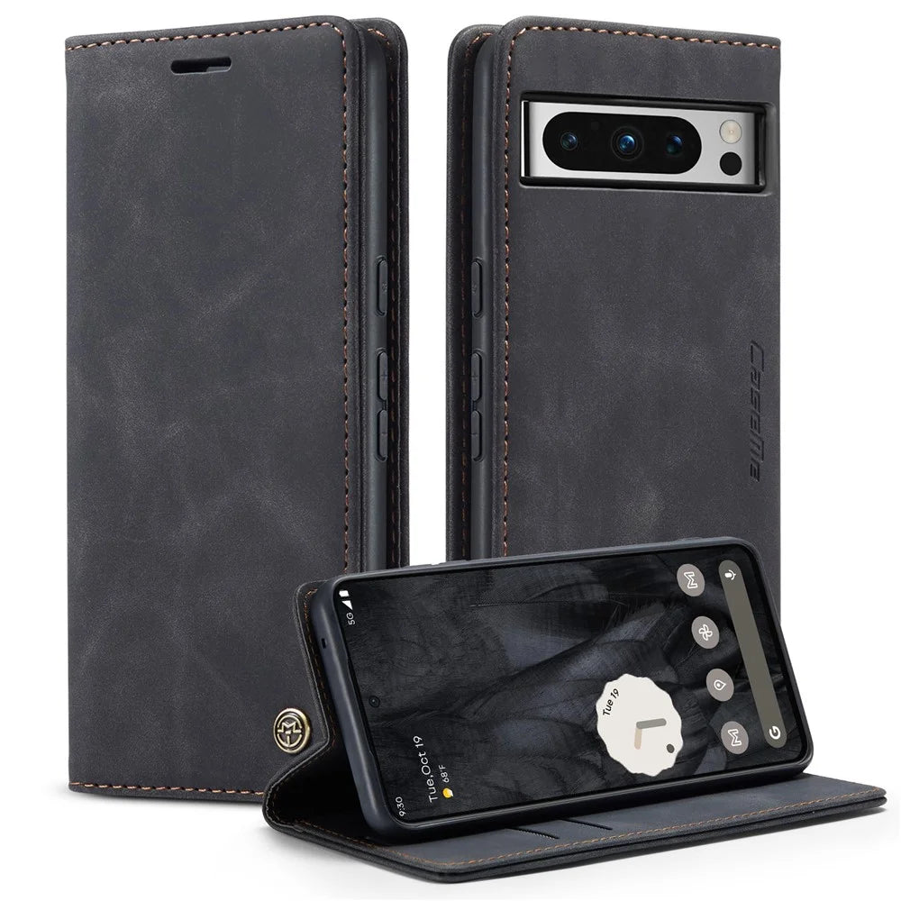 CASEME 013 Series For Google Pixel 8 Pro Case PU Leather Wallet Folio Flip Phone Cover - Black - 1