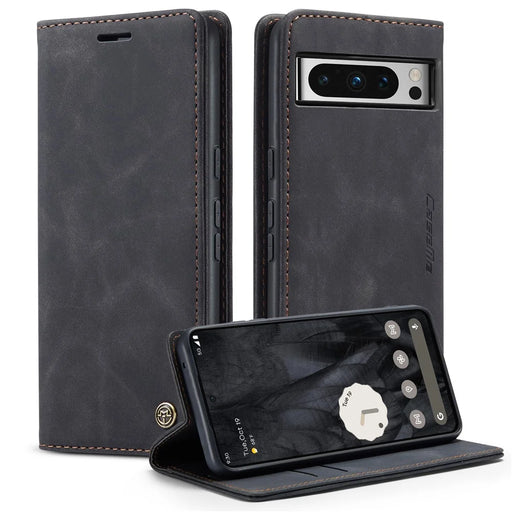 CASEME 013 Series For Google Pixel 8 Pro Case PU Leather Wallet Folio Flip Phone Cover - Black - 1