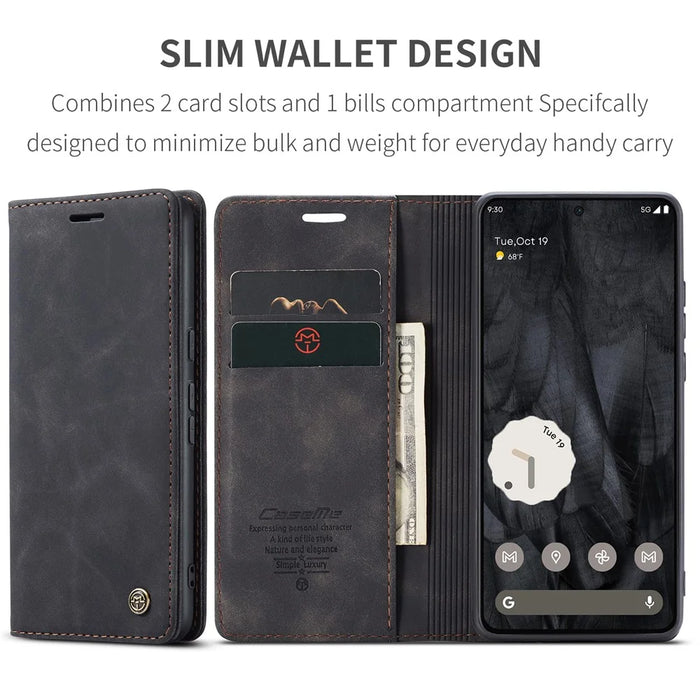 CASEME 013 Series For Google Pixel 8 Pro Case PU Leather Wallet Folio Flip Phone Cover - Black - 5
