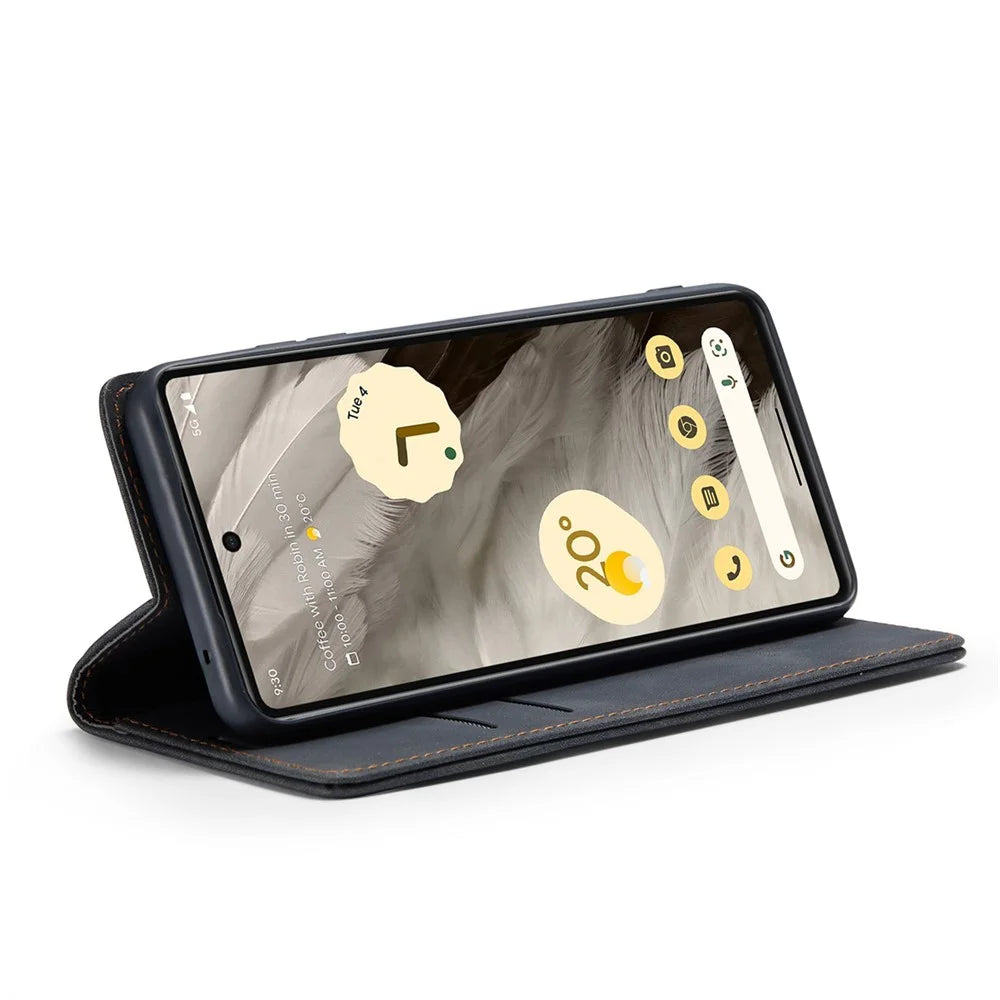 CASEME 013 Series For Google Pixel 7a Case Card Holder Stand Leather Phone Cover - Black - 3