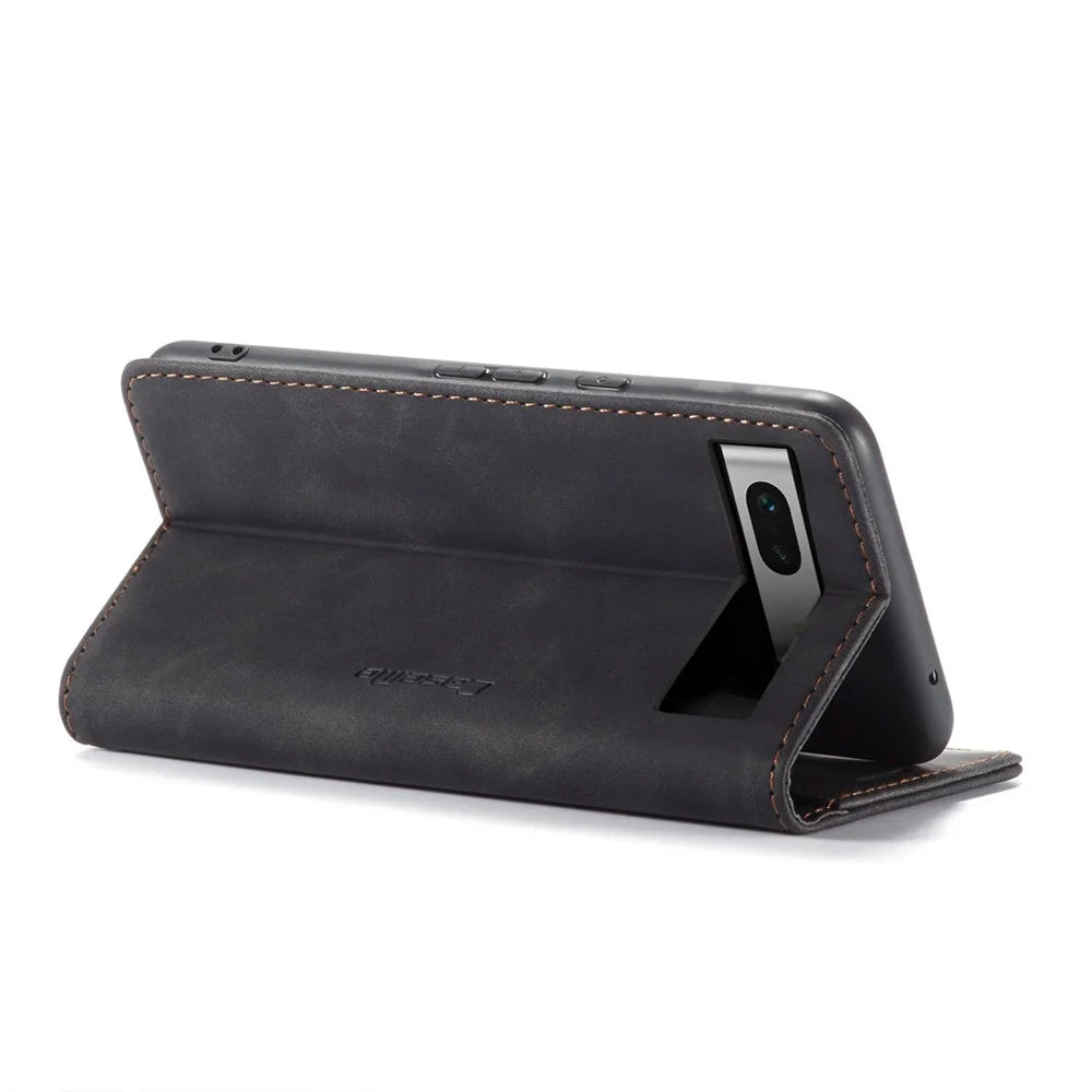 CASEME 013 Series For Google Pixel 7a Case Card Holder Stand Leather Phone Cover - Black - 4