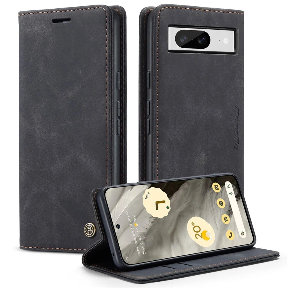 CASEME 013 Series For Google Pixel 8 Case Magnetic PU Leather Phone Cover with Stand - Black - 1