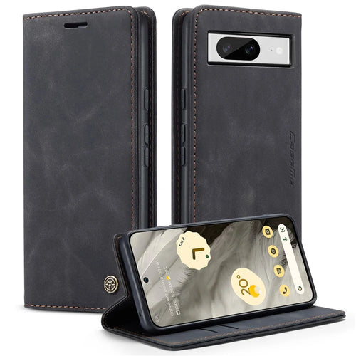 CASEME 013 Series For Google Pixel 8 Case Magnetic PU Leather Phone Cover with Stand - Black - 1