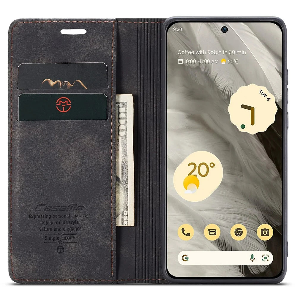 CASEME 013 Series For Google Pixel 8 Case Magnetic PU Leather Phone Cover with Stand - Black - 2