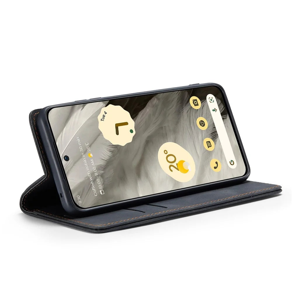 CASEME 013 Series For Google Pixel 8 Case Magnetic PU Leather Phone Cover with Stand - Black - 3