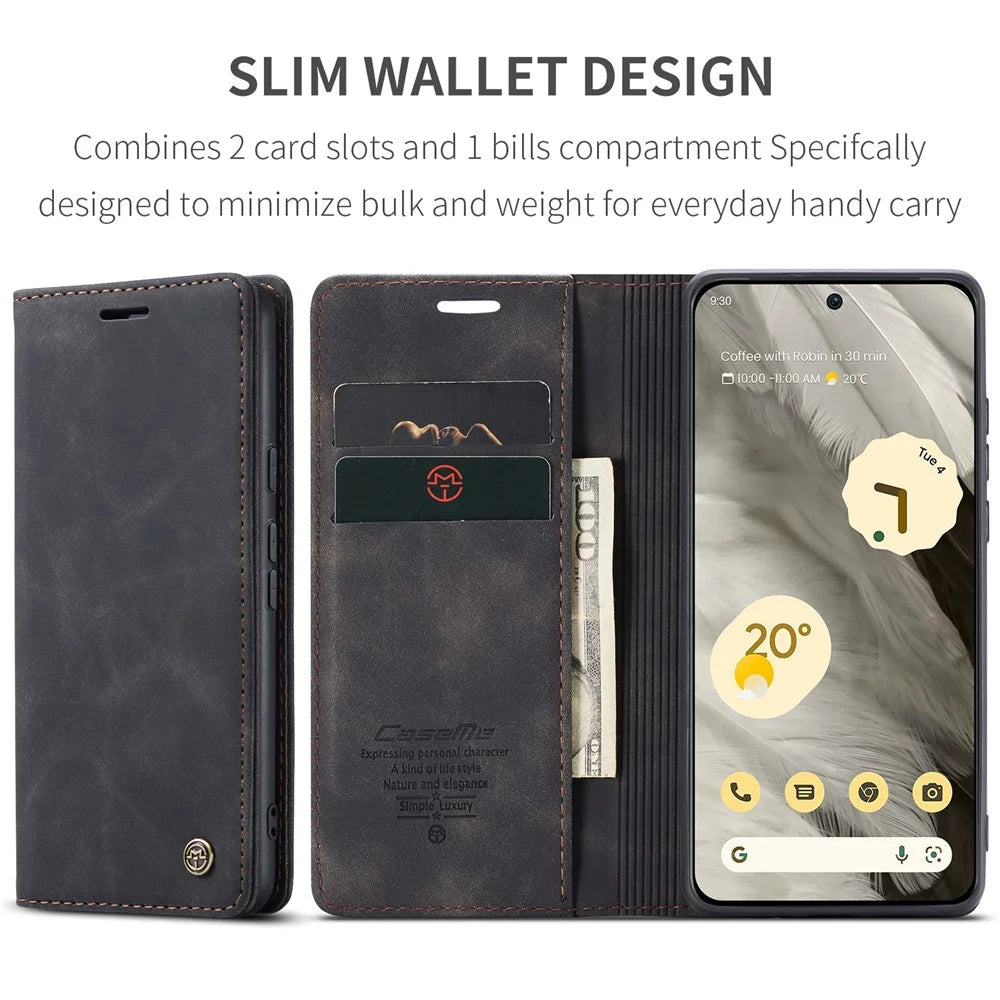 CASEME 013 Series For Google Pixel 8 Case Magnetic PU Leather Phone Cover with Stand - Black - 5