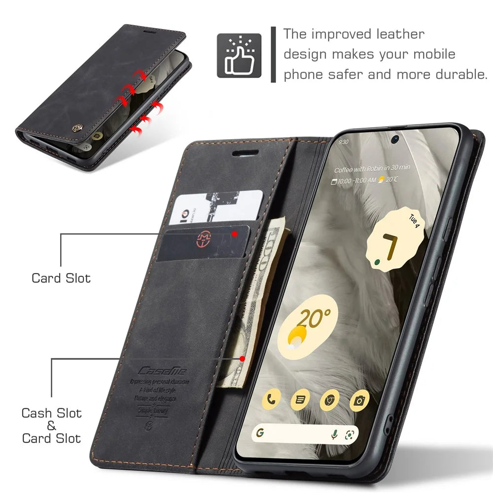 CASEME 013 Series For Google Pixel 8 Case Magnetic PU Leather Phone Cover with Stand - Black - 6